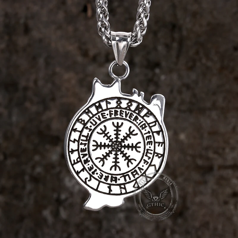 Vintage Nordic Viking Wolf Head Stainless Steel Pendant Necklace