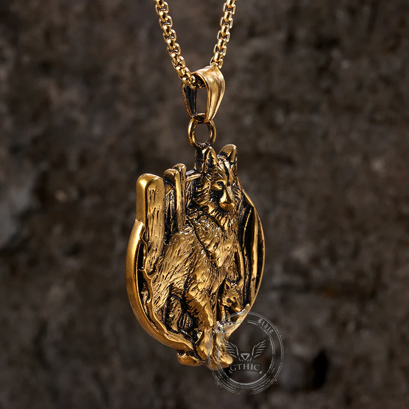 Vintage Nordic Viking Wolf Head Stainless Steel Pendant Necklace