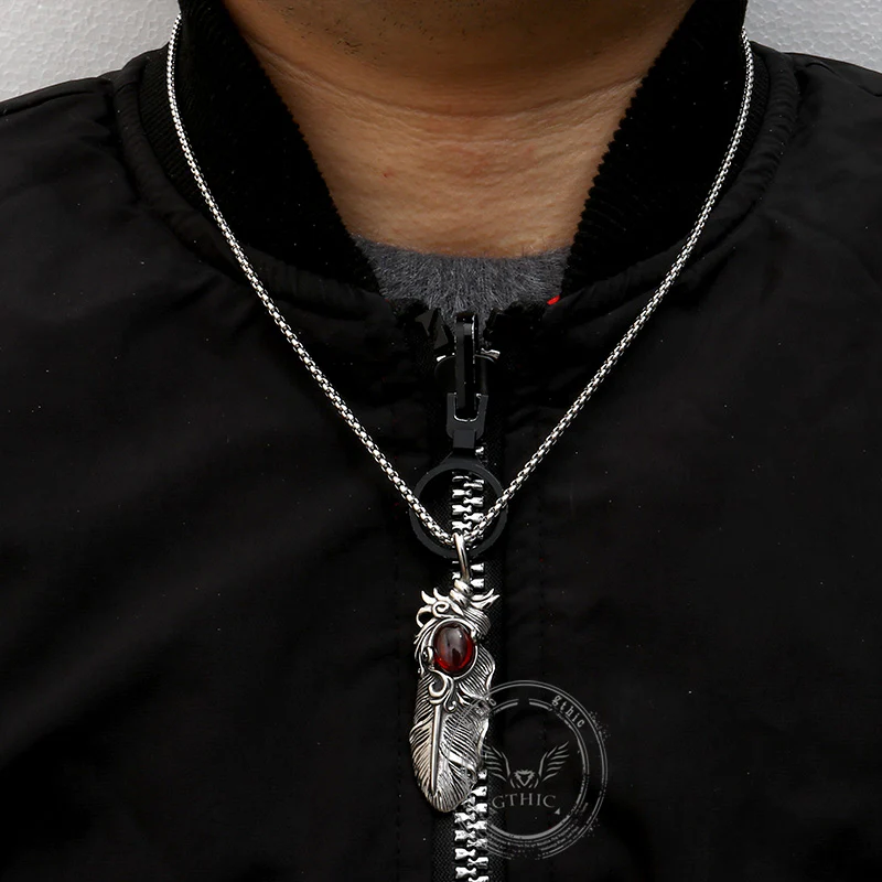 14867-creative-ruby-feather-stainless-steel-pendant-necklace-2.webp Creative Ruby Feather Stainless Steel Pendant Necklace