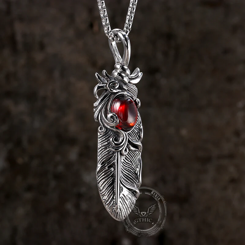14867-creative-ruby-feather-stainless-steel-pendant-necklace-4.webp Creative Ruby Feather Stainless Steel Pendant Necklace
