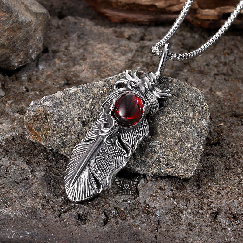 14867-creative-ruby-feather-stainless-steel-pendant-necklace-5.jpg Creative Ruby Feather Stainless Steel Pendant Necklace