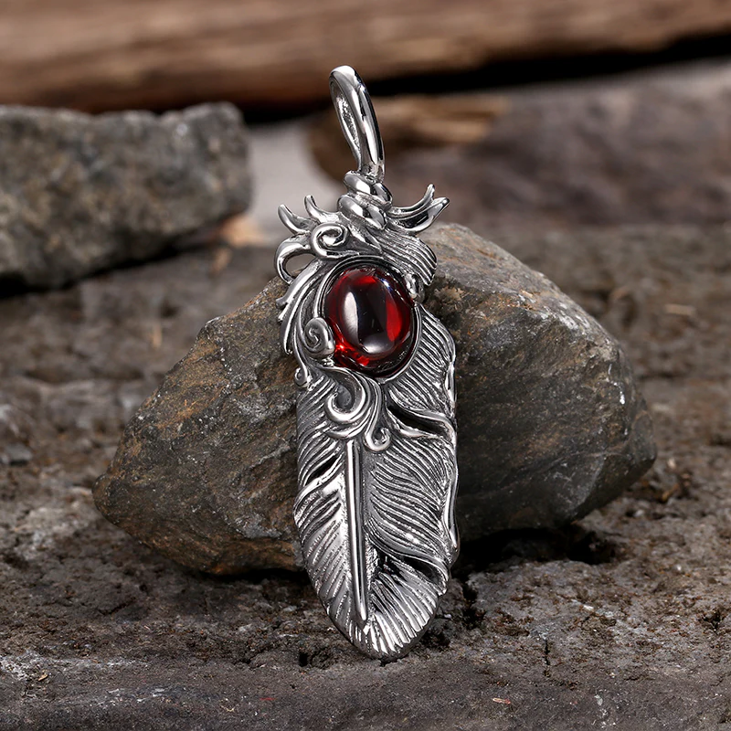 14868-stainless-steel-pendant-only-stainless-steel-pendant-only-variation-1.webp Creative Ruby Feather Stainless Steel Pendant Necklace
