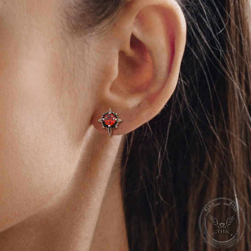 Punk Cross Gemstone Stainless Steel Earrings