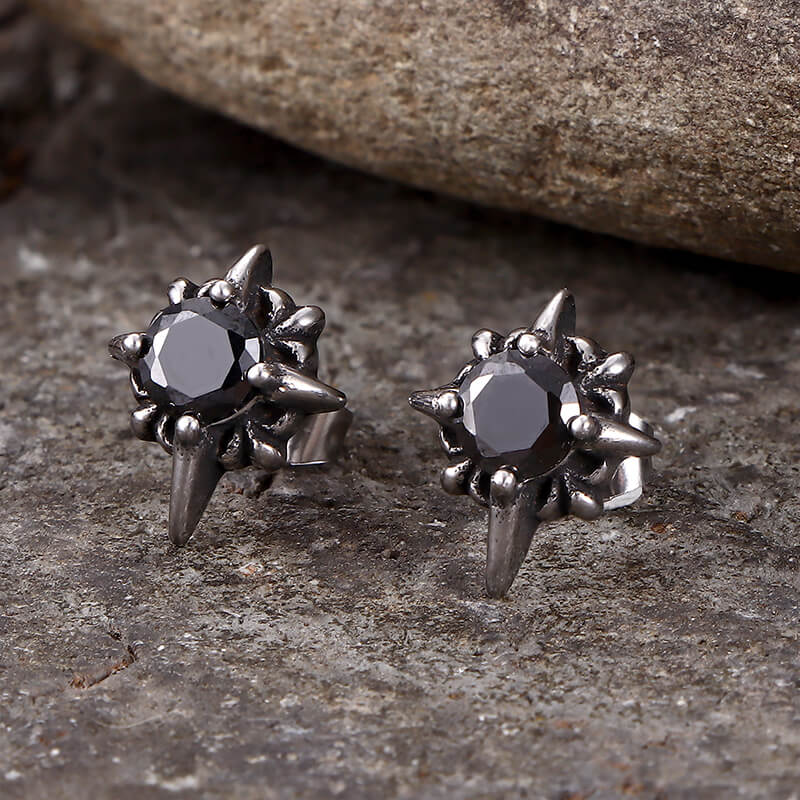 Punk Cross Gemstone Stainless Steel Earrings