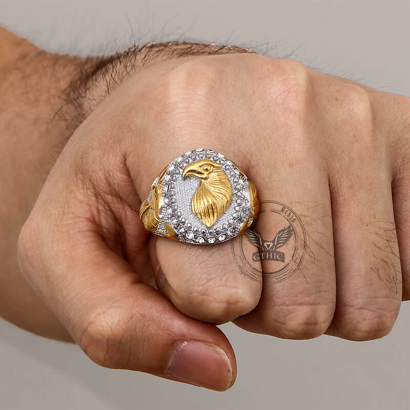 Hip Hop Eagle Rhinestone Stainless Steel Animal Ring