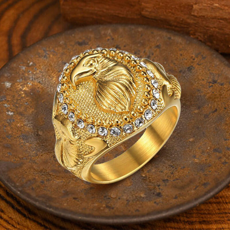 Hip Hop Eagle Rhinestone Stainless Steel Animal Ring
