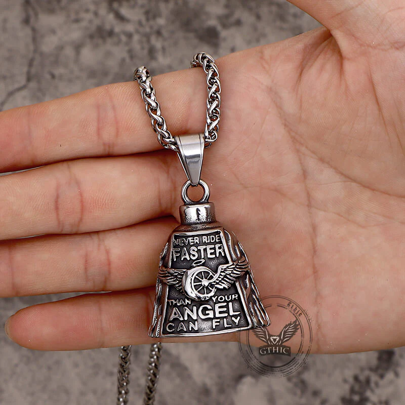 Polished Wing Wheel Biking Lucky Bell Stainless Steel Pendant