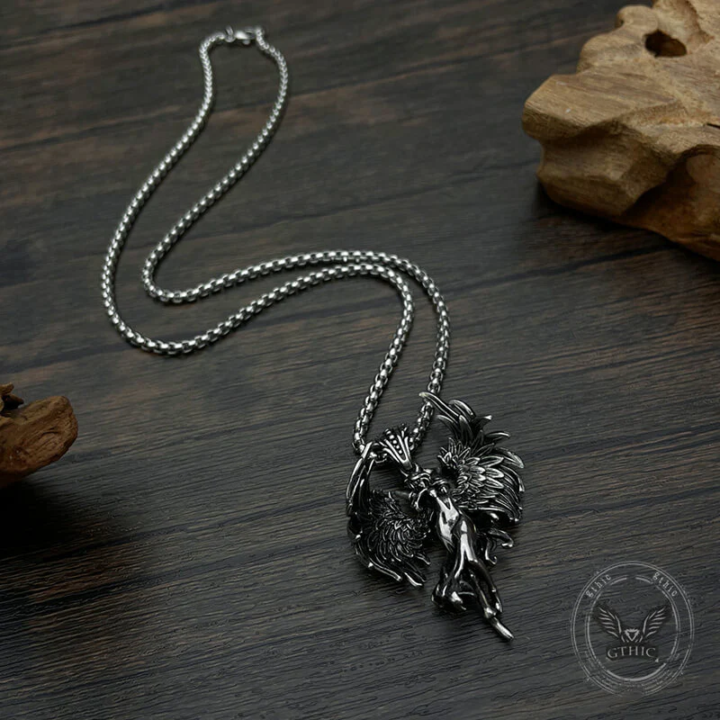 Vintage Guardian Angel Wings Stainless Steel Pendant