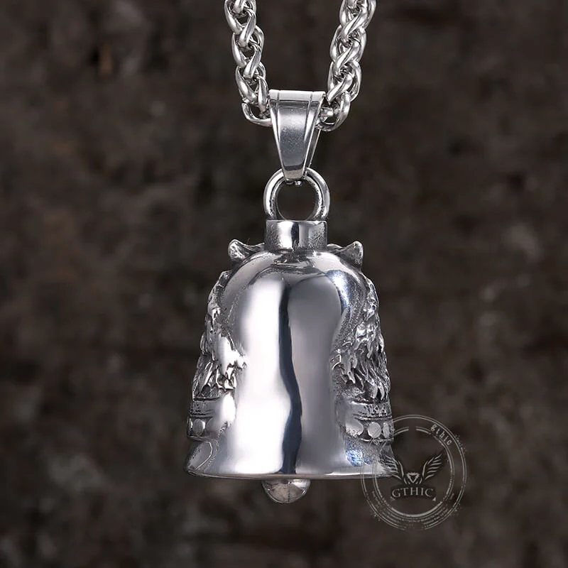 Gothic Skull Wolf Helmet Stainless Steel Bell Pendant