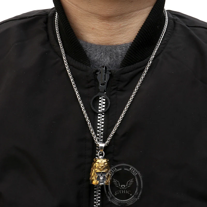 Gothic Skull Wolf Helmet Stainless Steel Bell Pendant