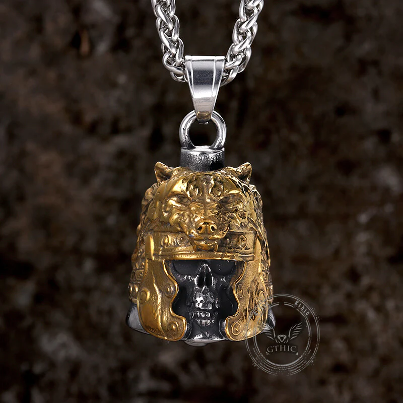 Gothic Skull Wolf Helmet Stainless Steel Bell Pendant