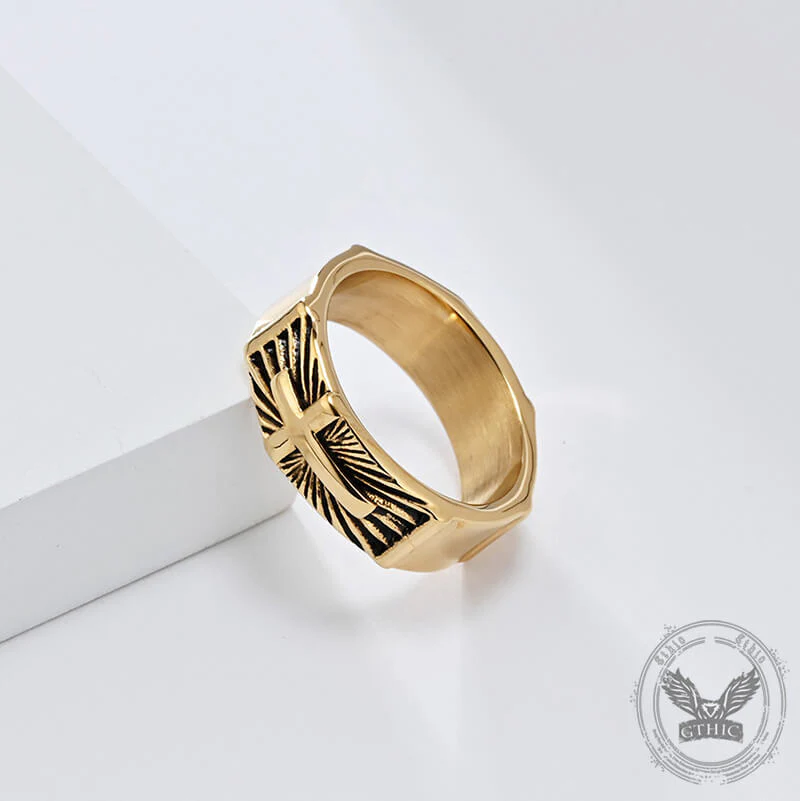 Vintage Polished Cross Pattern Stainless Steel Ring