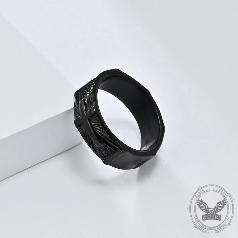 Vintage Polished Cross Pattern Stainless Steel Ring