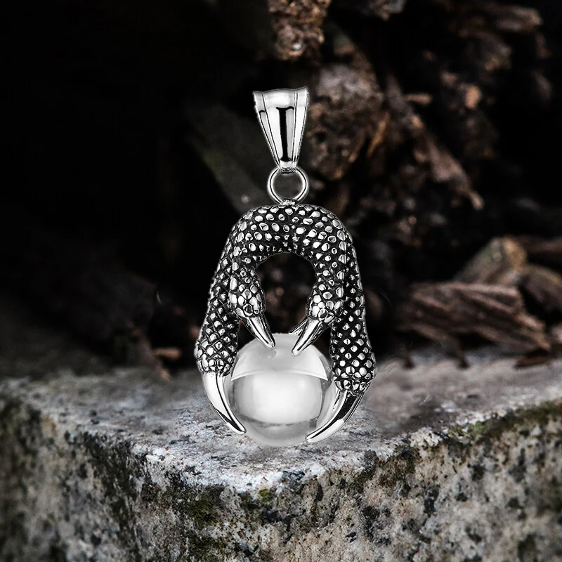 Vintage Dragon Claw Agate Stainless Steel Pendant