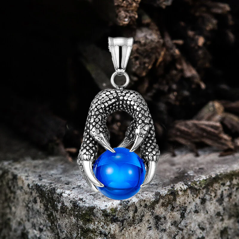 Vintage Dragon Claw Agate Stainless Steel Pendant