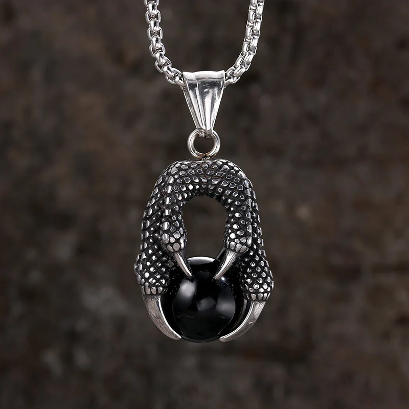 Vintage Dragon Claw Agate Stainless Steel Pendant