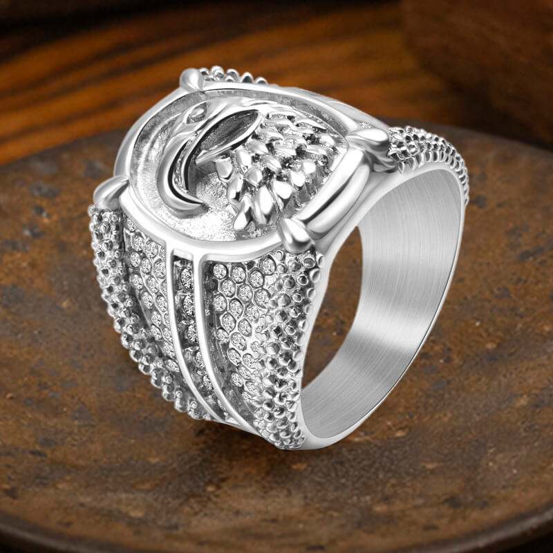 Punk Eagle Claw Full Diamond Stainless Steel Ring