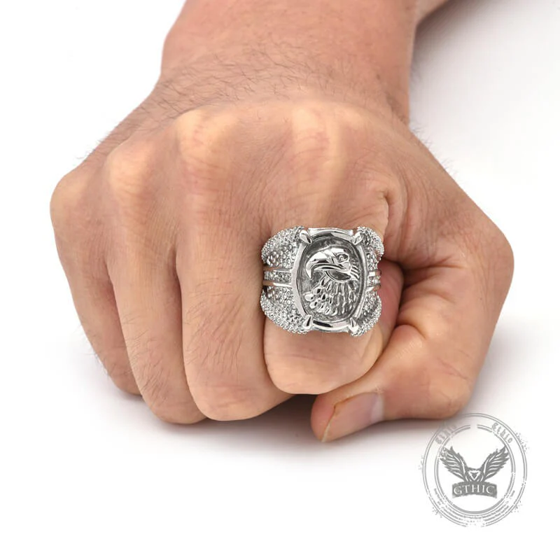 Punk Eagle Claw Full Diamond Stainless Steel Ring
