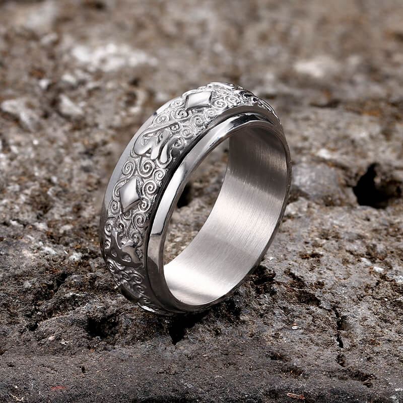 Six-Character Mantra Stainless Steel Spinner Ring