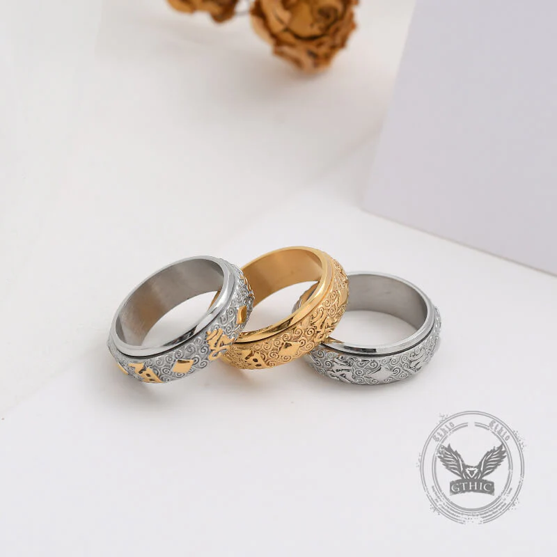 Six-Character Mantra Stainless Steel Spinner Ring