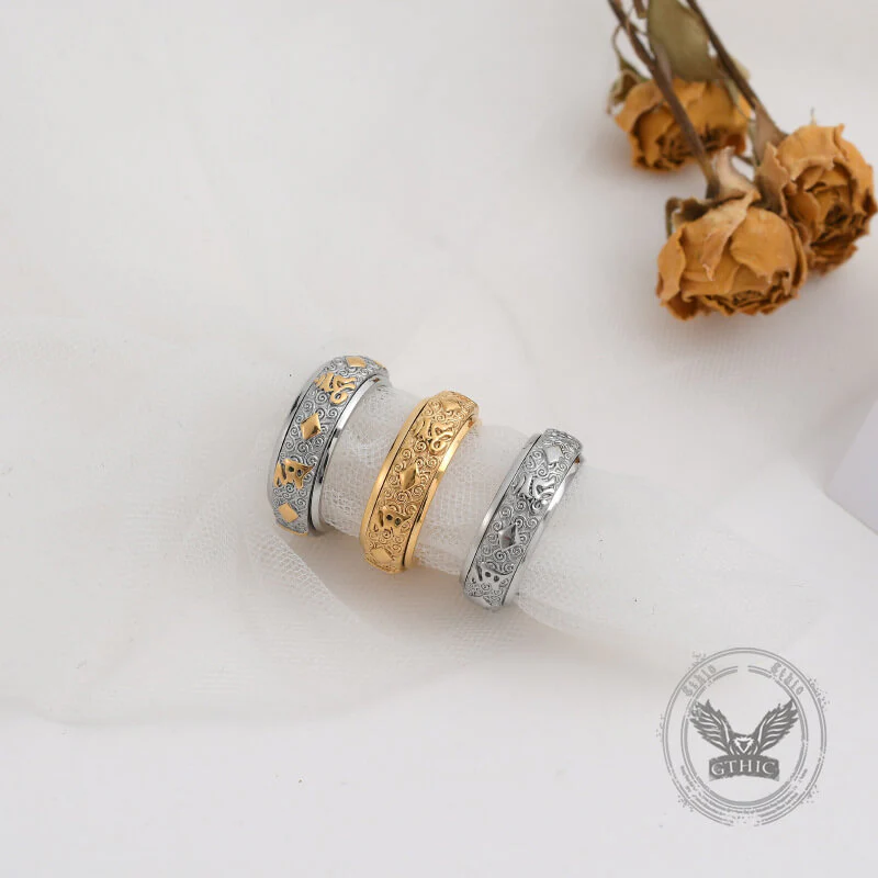 Six-Character Mantra Stainless Steel Spinner Ring
