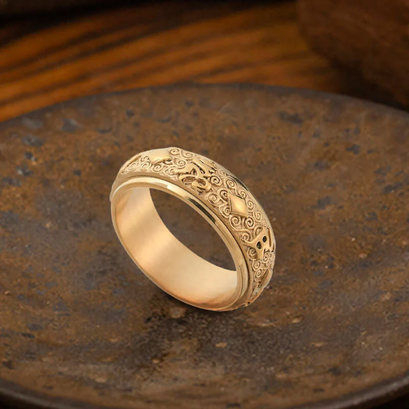 Six-Character Mantra Stainless Steel Spinner Ring