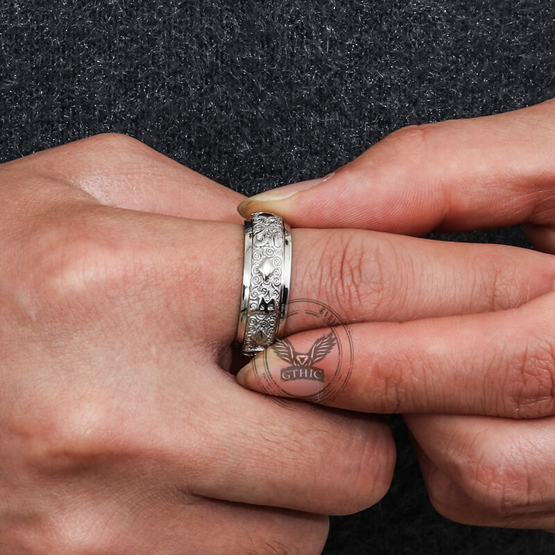 Six-Character Mantra Stainless Steel Spinner Ring