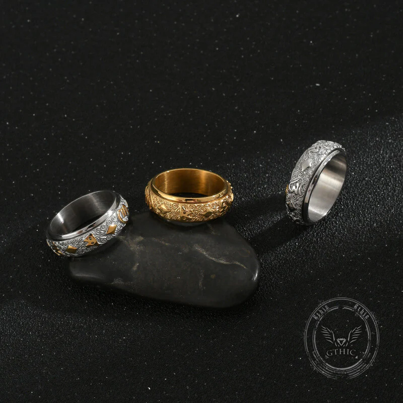 Six-Character Mantra Stainless Steel Spinner Ring