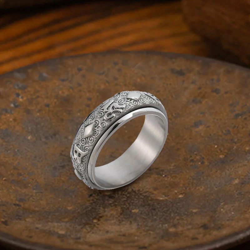 Six-Character Mantra Stainless Steel Spinner Ring