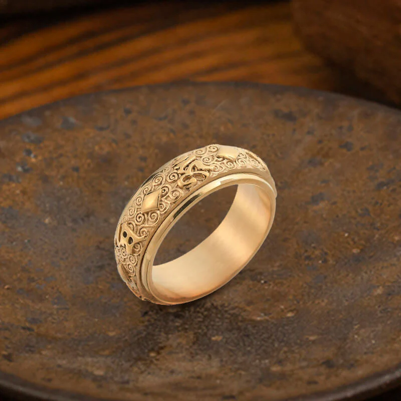 Six-Character Mantra Stainless Steel Spinner Ring