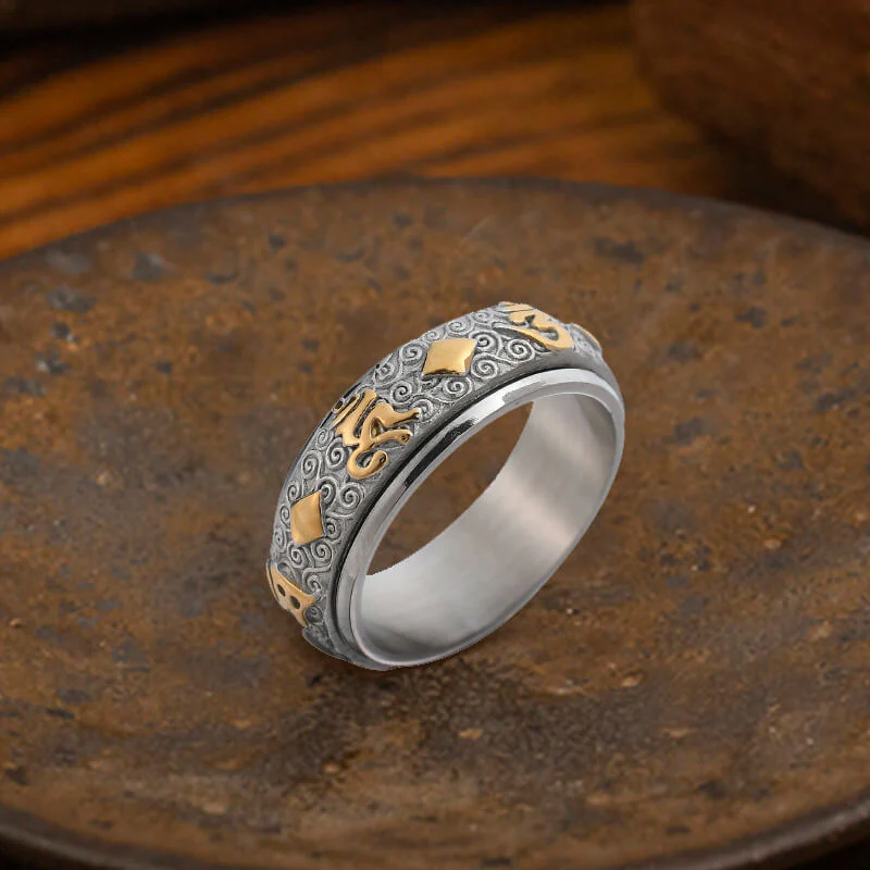 Six-Character Mantra Stainless Steel Spinner Ring