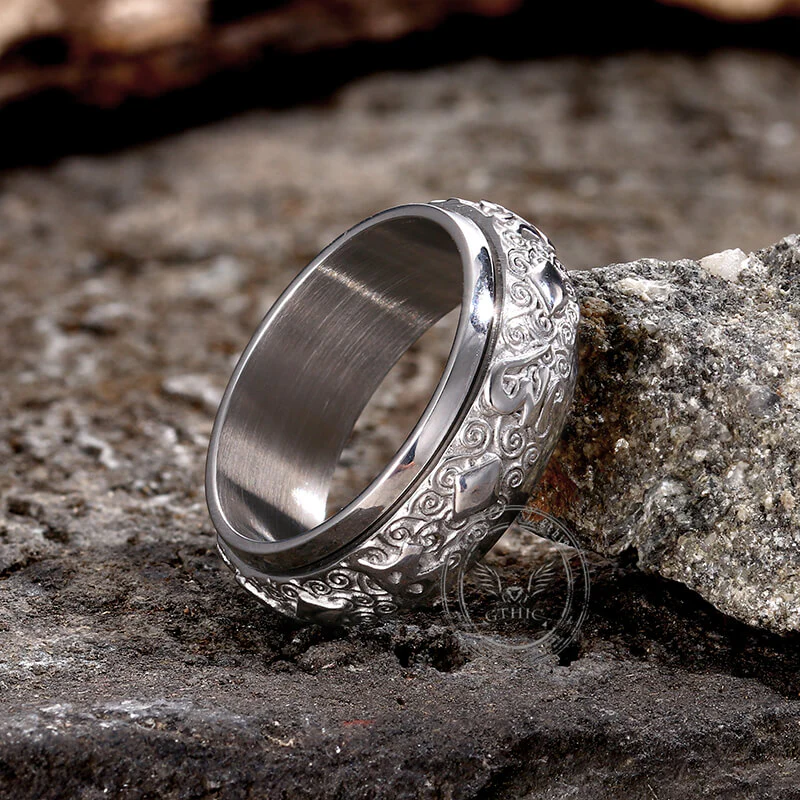 Six-Character Mantra Stainless Steel Spinner Ring