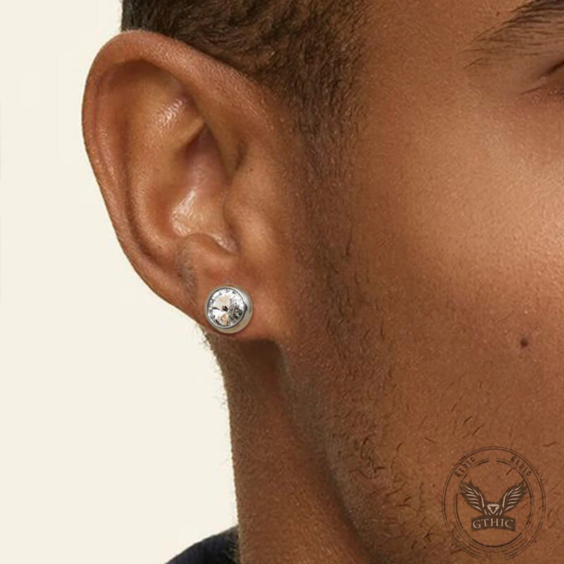 Simple Round Stainless Steel Zircon Stud Earrings