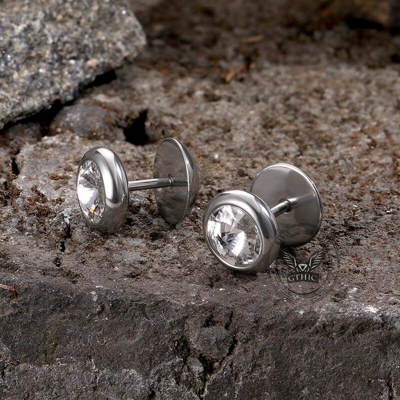 Simple Round Stainless Steel Zircon Stud Earrings