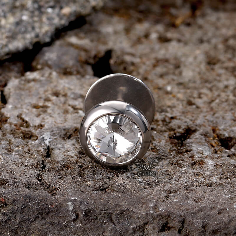 Simple Round Stainless Steel Zircon Stud Earrings