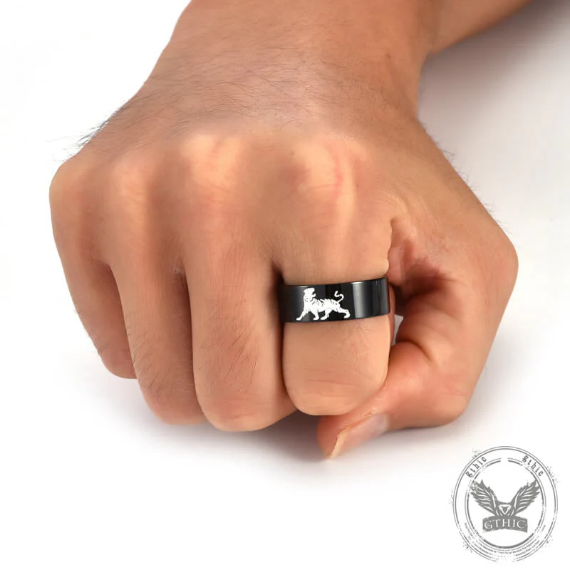 Minimalist Polished Domineering Tiger Stainless Steel Ring