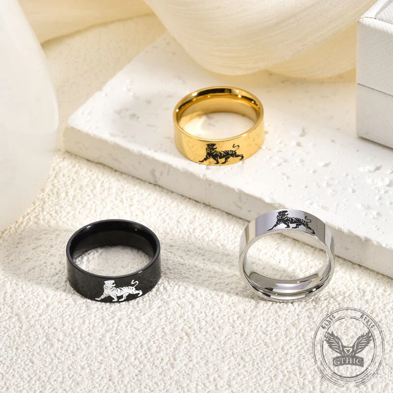 Minimalist Polished Domineering Tiger Stainless Steel Ring