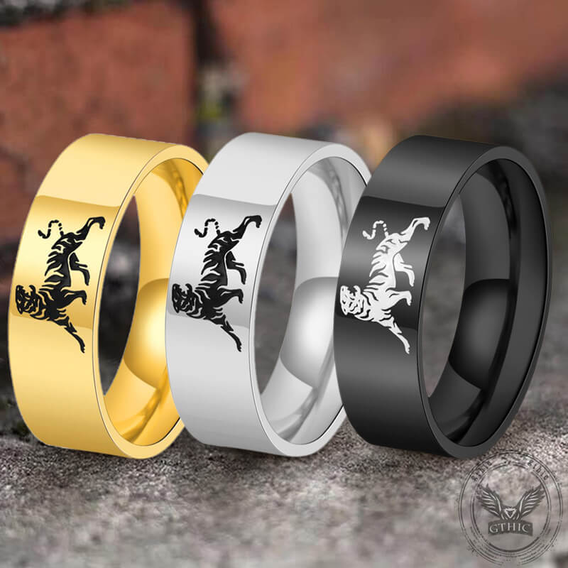 Minimalist Polished Domineering Tiger Stainless Steel Ring