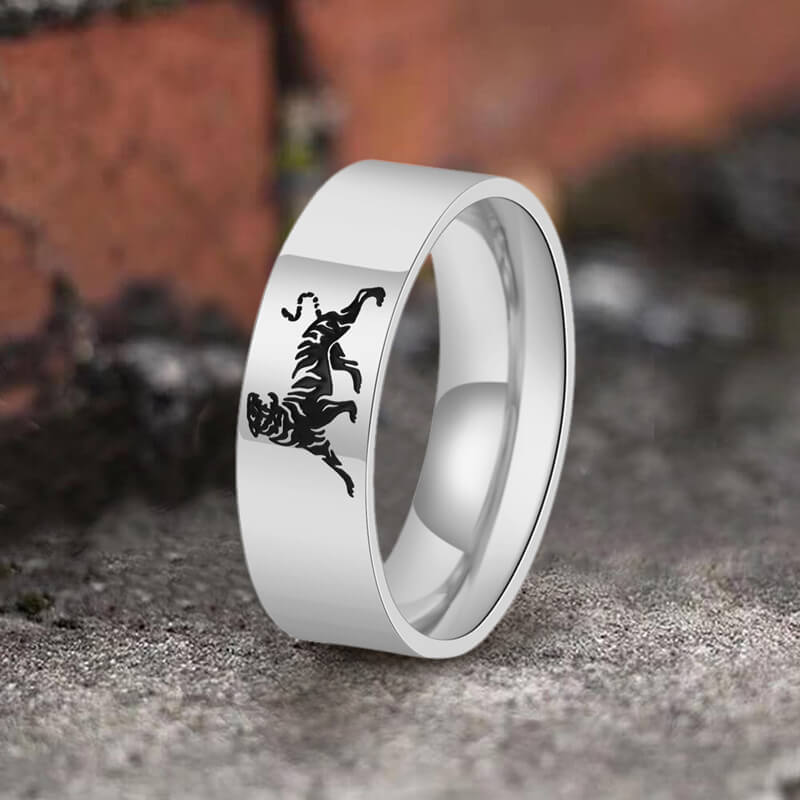 Minimalist Polished Domineering Tiger Stainless Steel Ring