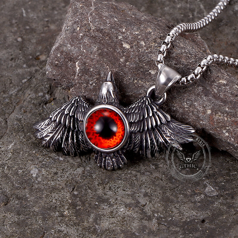 Vintage Falcon Wings Devil Eye Stainless Steel Pendant