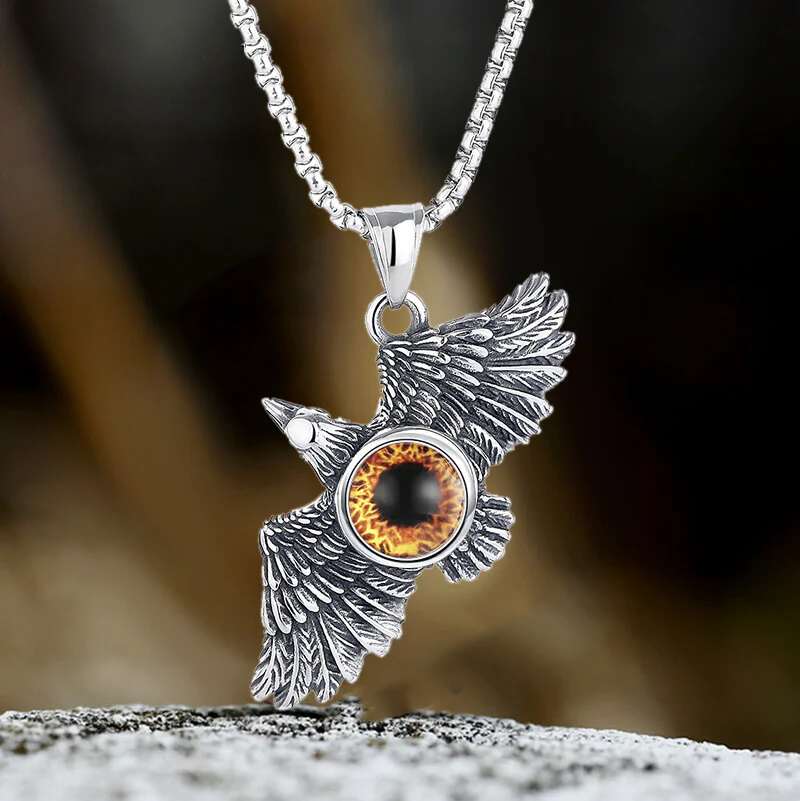 Vintage Falcon Wings Devil Eye Stainless Steel Pendant