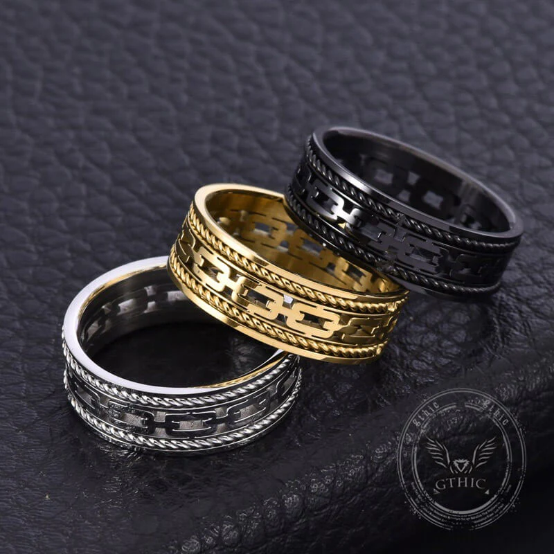 Simple Chain Link Hollow Stainless Steel Ring