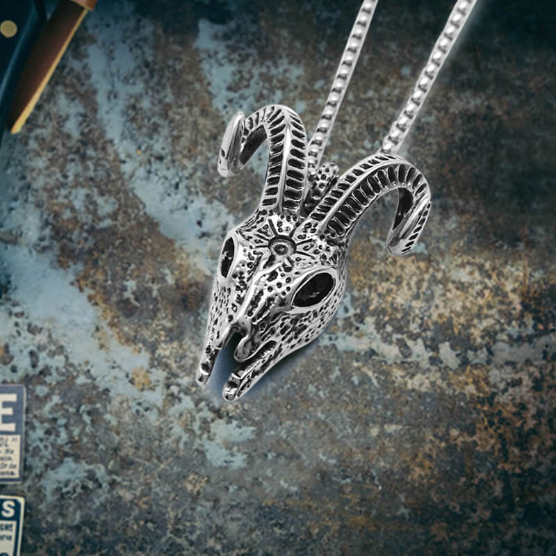 15189-punk-horned-goat-stainless-steel-skull-pendant-3.jpg Punk Horned Goat Stainless Steel Skull Pendant