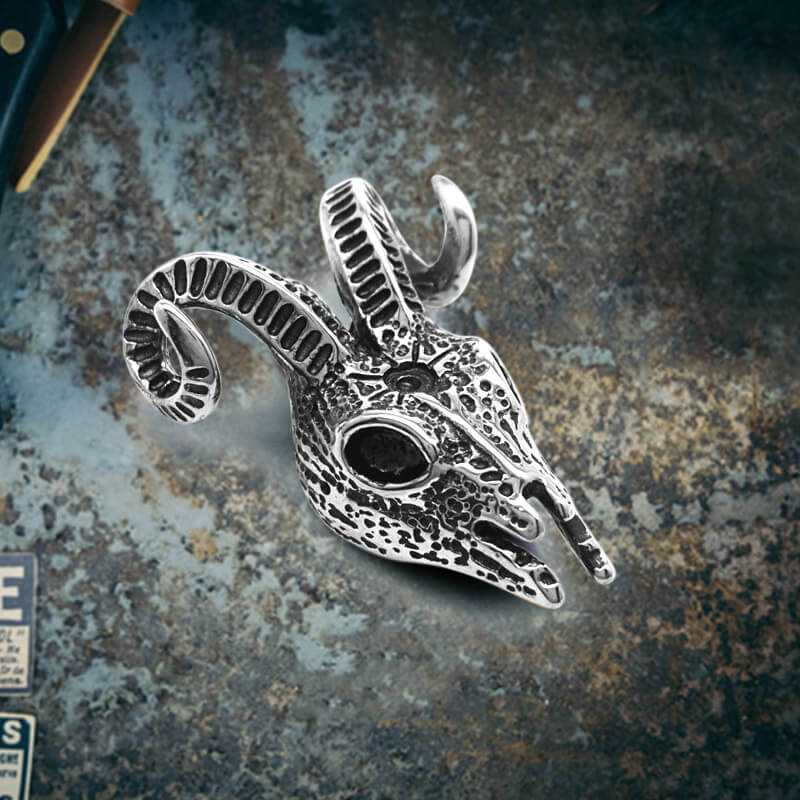 15190-silver-pendant-only-silver-pendant-only-variation-1.jpg Punk Horned Goat Stainless Steel Skull Pendant