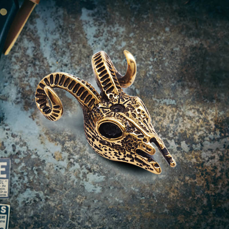 15192-gold-pendant-only-gold-pendant-only-variation-1.jpg Punk Horned Goat Stainless Steel Skull Pendant