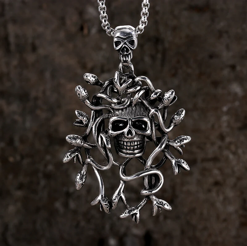 Greek Mythology Snake Hair Skull Stainless Steel Pendant
