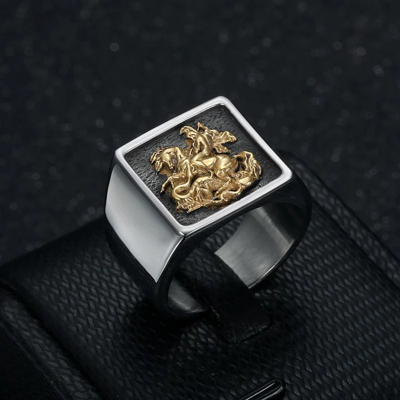 Vintage St. George Dragon Knight Slayer Stainless Steel Ring