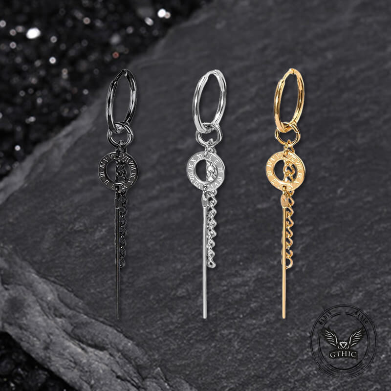 Personalized Roman Numeral Disc Chain Stainless Steel Drop Earrings