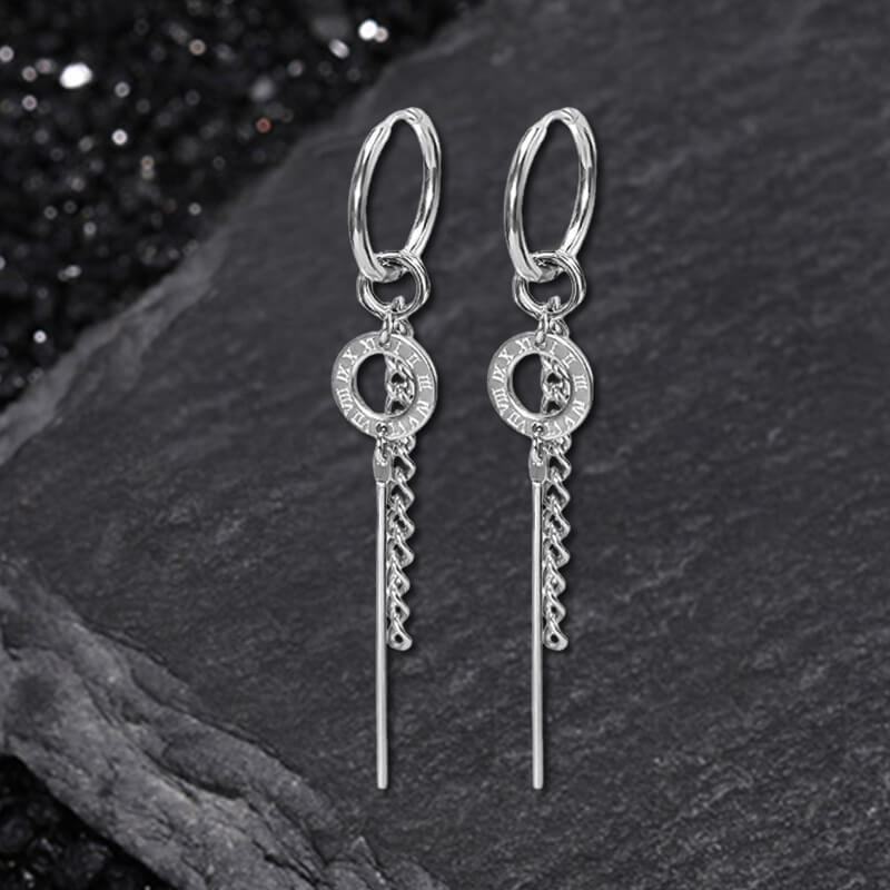 Personalized Roman Numeral Disc Chain Stainless Steel Drop Earrings