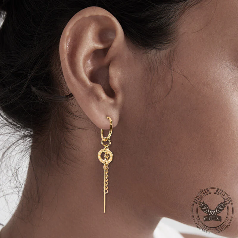 Personalized Roman Numeral Disc Chain Stainless Steel Drop Earrings
